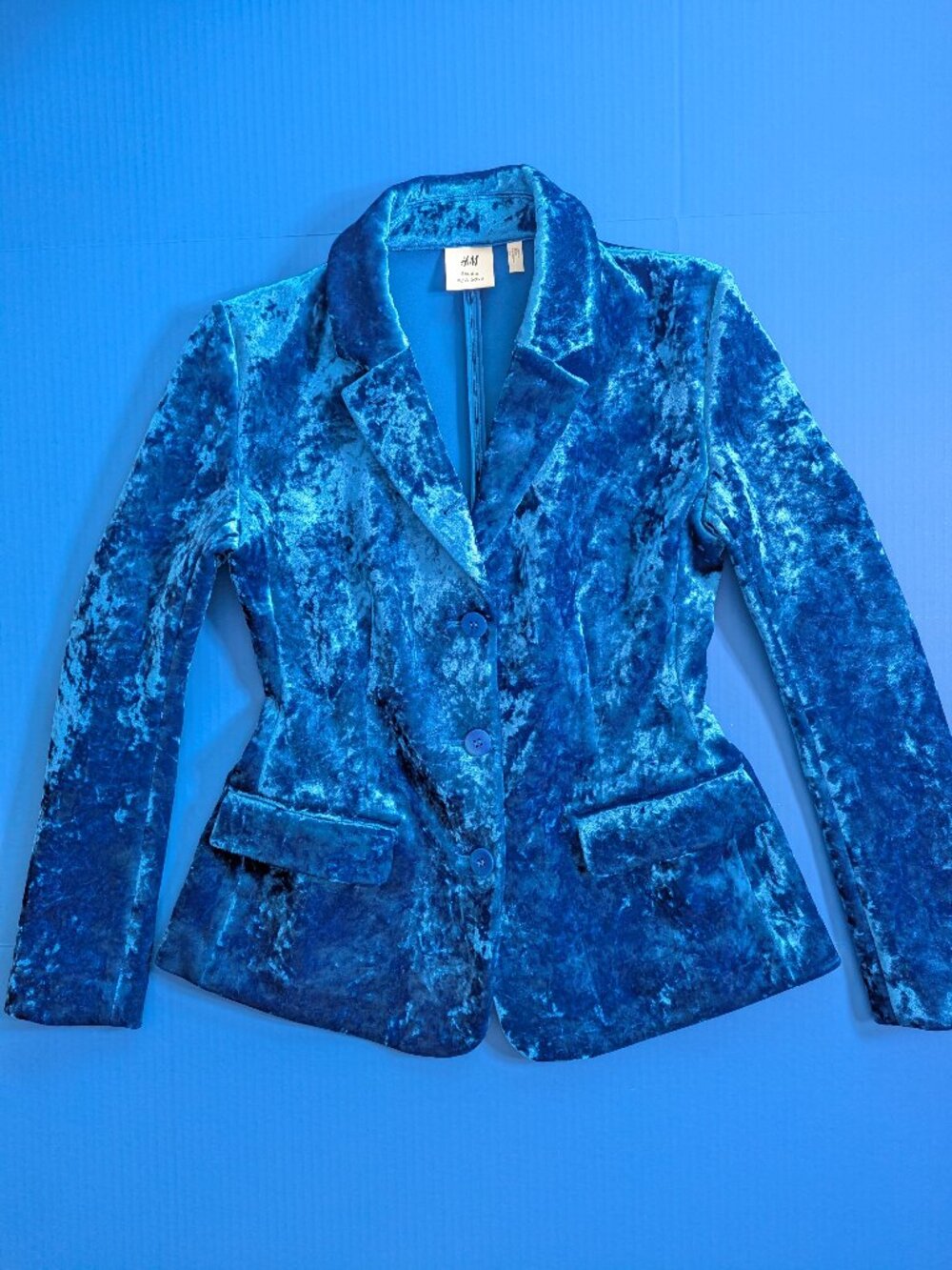 H&M Studio Cobalt Blue Velvet Blazer Size M - Picture 8 of 16